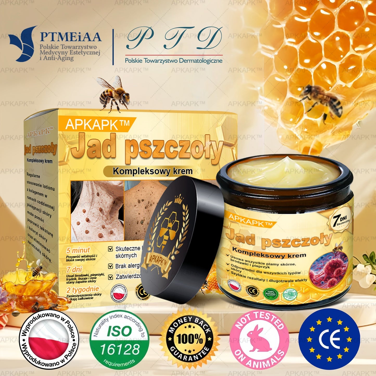 𝖠𝖯𝖪𝖠𝖯𝖪® 𝗕𝗲𝗲 𝗩𝗲𝗻𝗼𝗺 𝗞𝗿𝗲𝗺 𝗻𝗮 𝗼𝗯𝗻𝗼𝘄𝗲𝗻𝗶𝗲 𝗸𝗼𝘇𝗵𝘆🐝pomaga w leczeniu problemów skórnych, takich jak: zmarszczki, blizny, plamy pigmentacyjne, rozstępy, trądzik, łuszczyca, egzema, zmiany skórne, podrażnienia, stany zapalne i inne problemy skórne